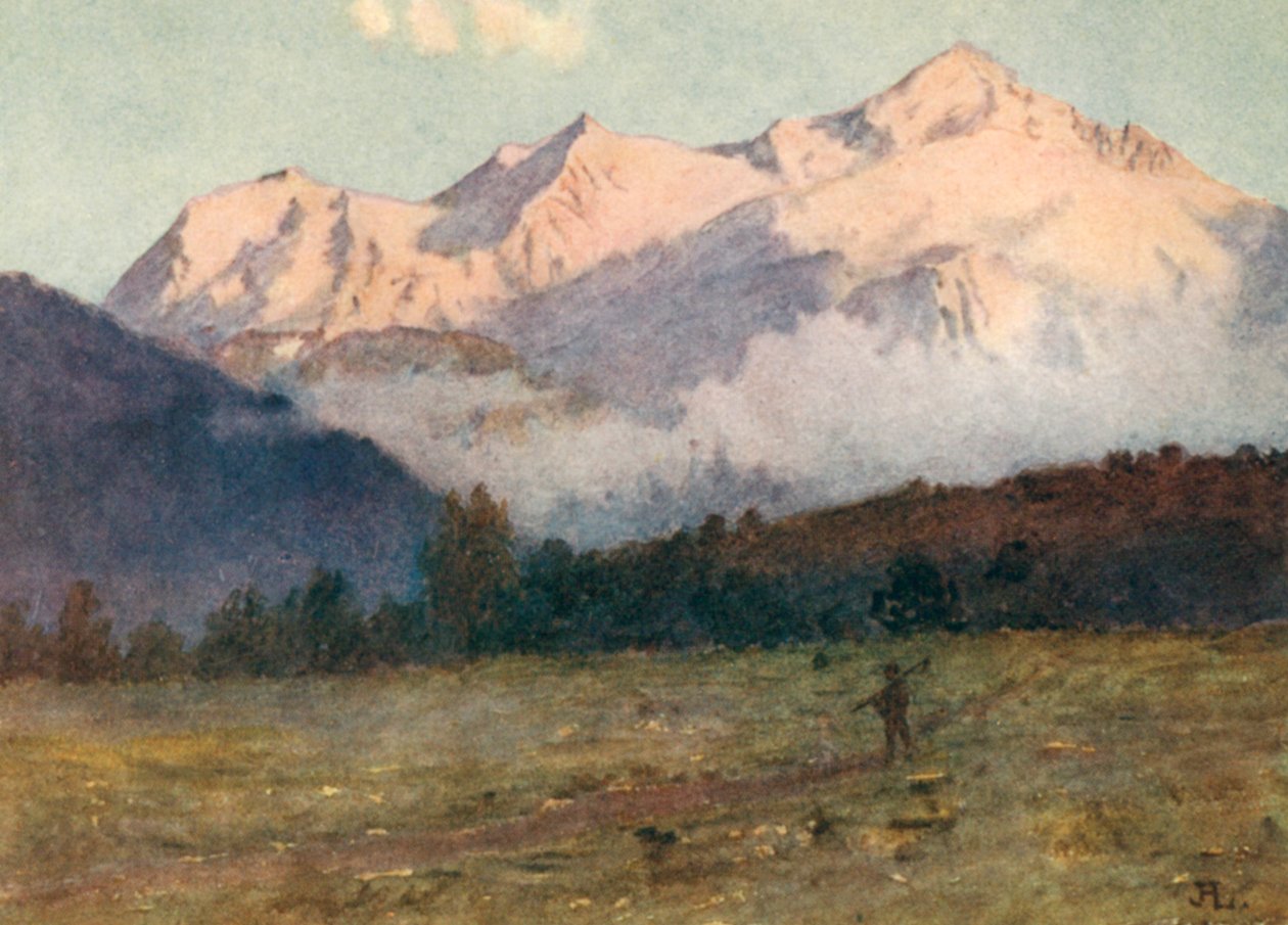 Coucher de soleil sur le Mont Blanc depuis le haut de Genève (lithographie couleur) - J. Hardwicke Lewis
