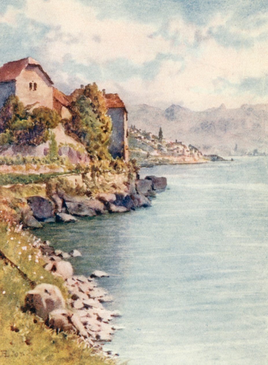 Le château de Glerolles et St Saphorin, JHL (lithographie couleur) - J. Hardwicke Lewis