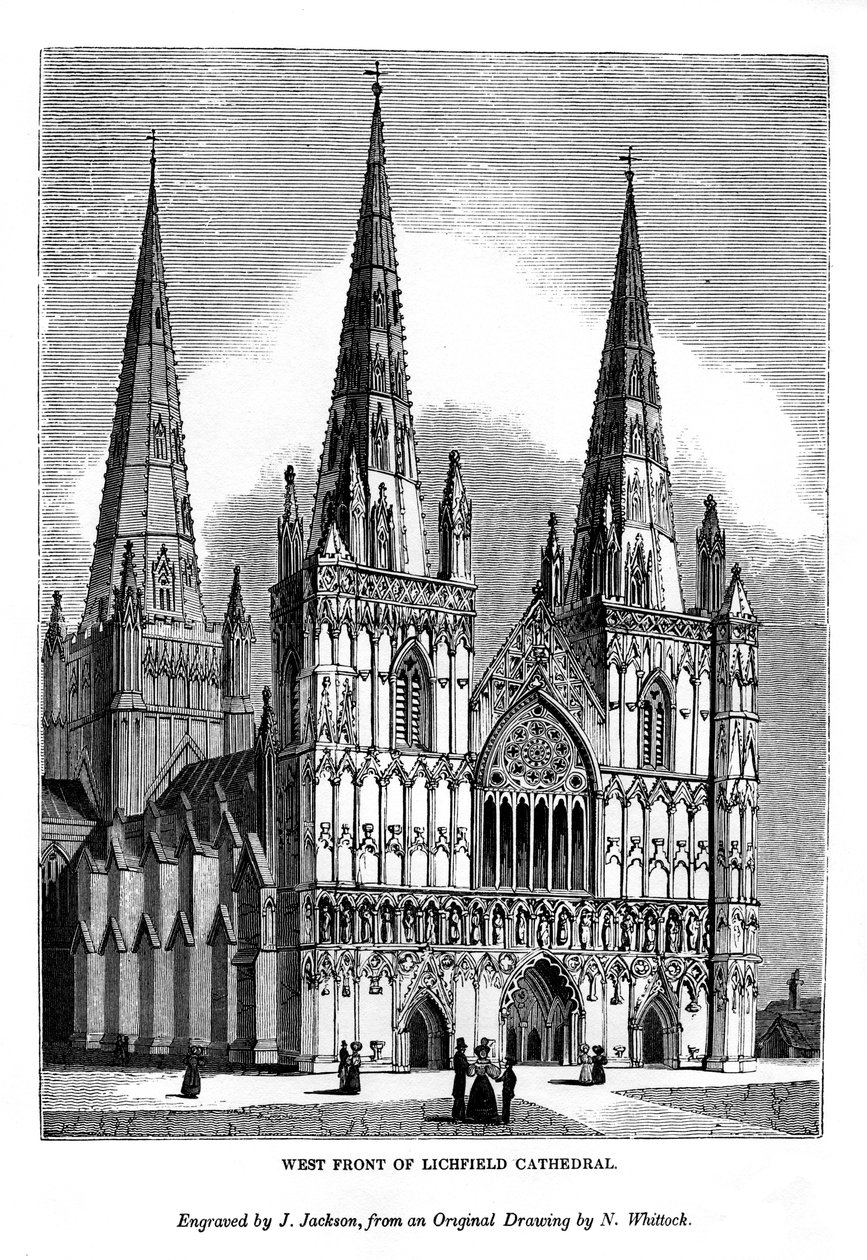 Façade ouest de la cathédrale de Lichfield, 1843 - J. Jackson