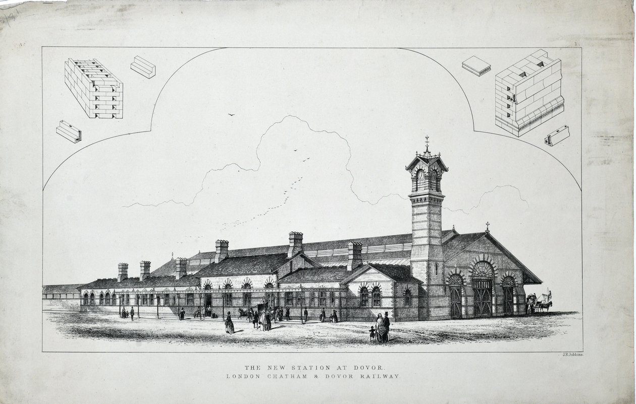 Nouvelle gare à Dovor (sic). Chemin de fer de Londres, Chatham et Dovor. 1860 - J. R. Jobbins