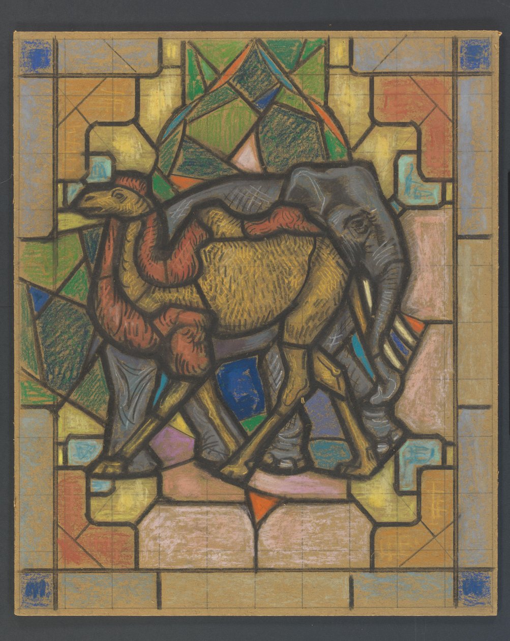 Projet pour un vitrail avec un chameau et un éléphant - Jaap Weyand