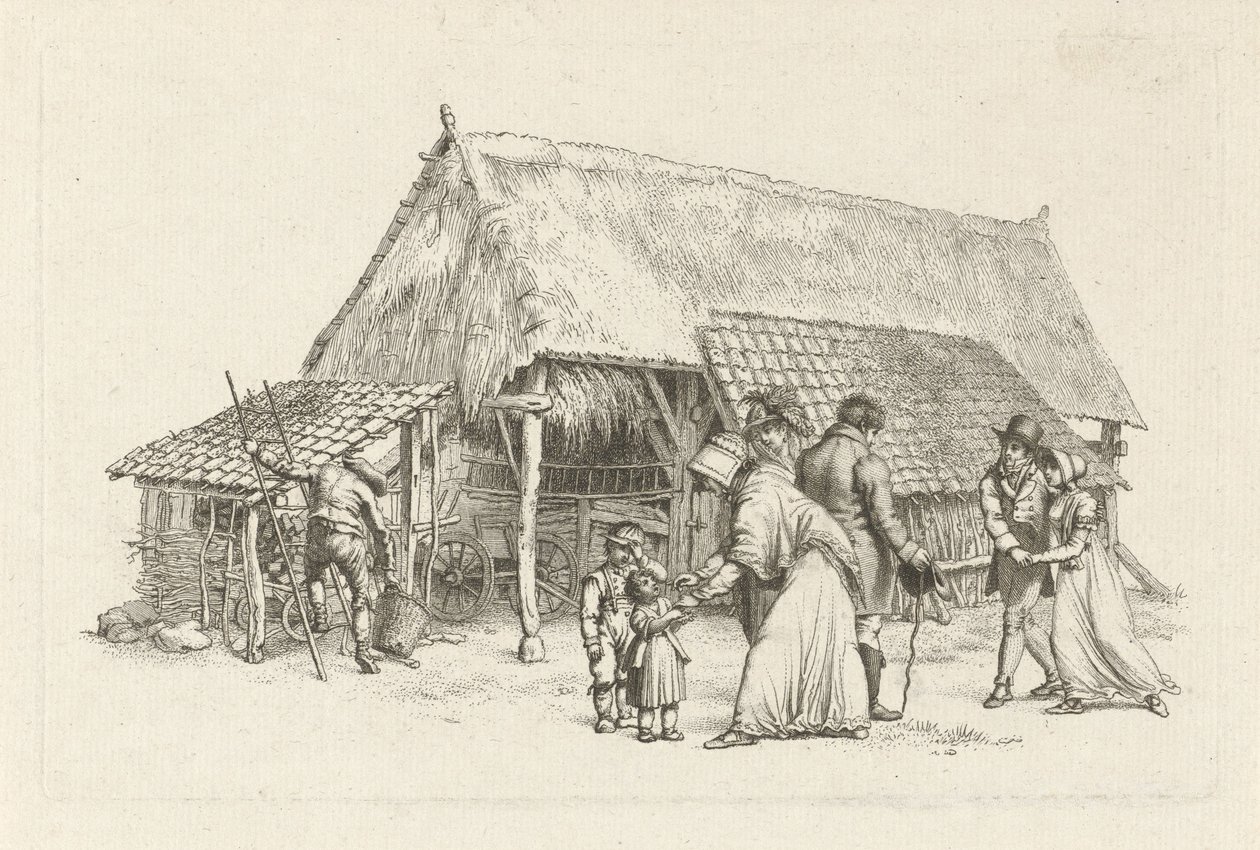Groupe devant une grange (Études gravées) - Jacob Ernst Marcus