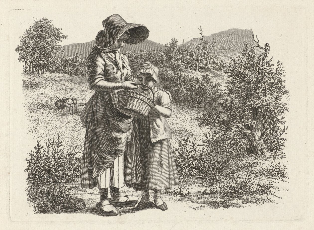 Jeune femme et enfant regardant dans un panier (Études gravées) - Jacob Ernst Marcus