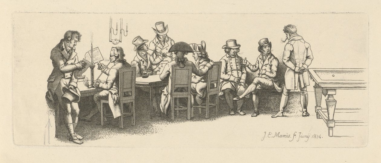 Hommes dans un café avec une salle de billard, 1814 - Jacob Ernst Marcus