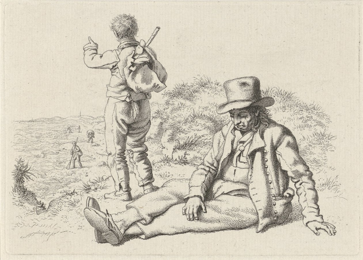 Homme assis et homme debout sur une plage (Etudes gravées) - Jacob Ernst Marcus