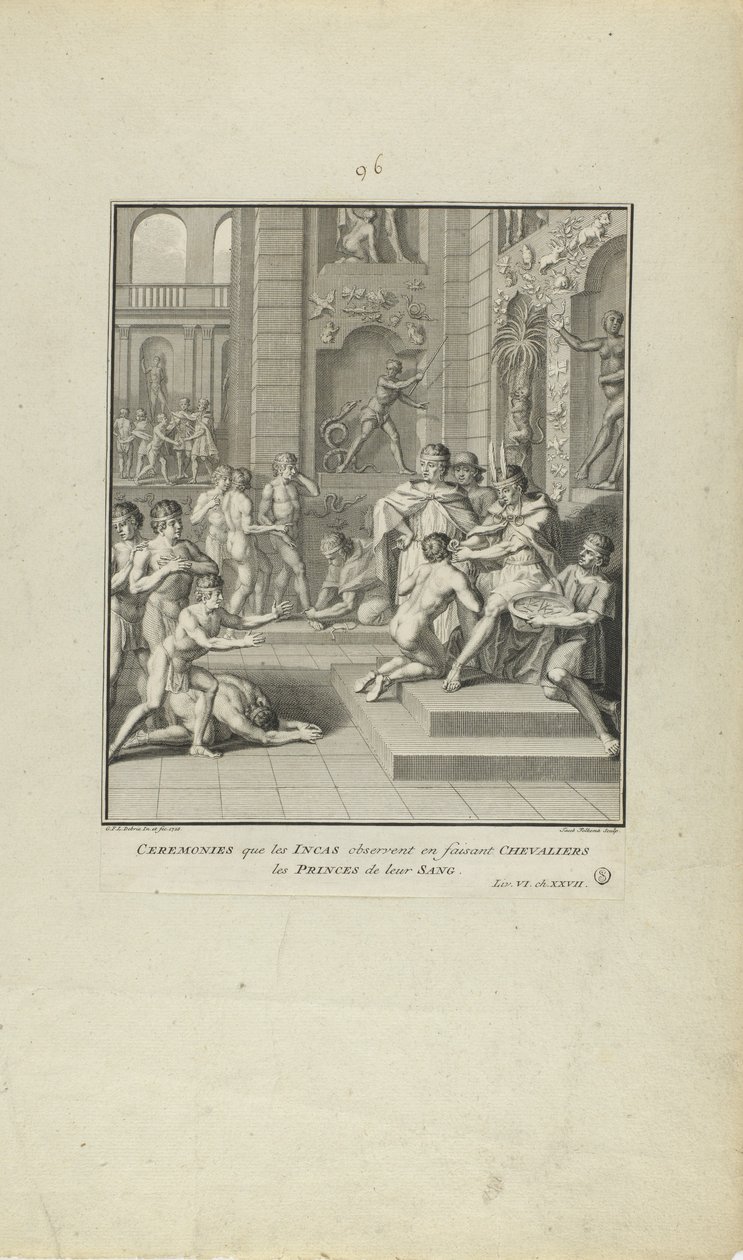 Ceremonies que les Incas Observent en Faisant Chevaliers/les Princes de leur Sang. (from book, Histoire des Yncas...etc.) - Jacob Folkema