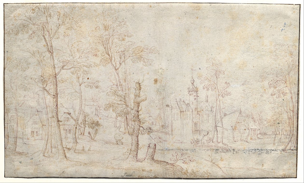Château et village entouré de douves - Jacob Grimmer