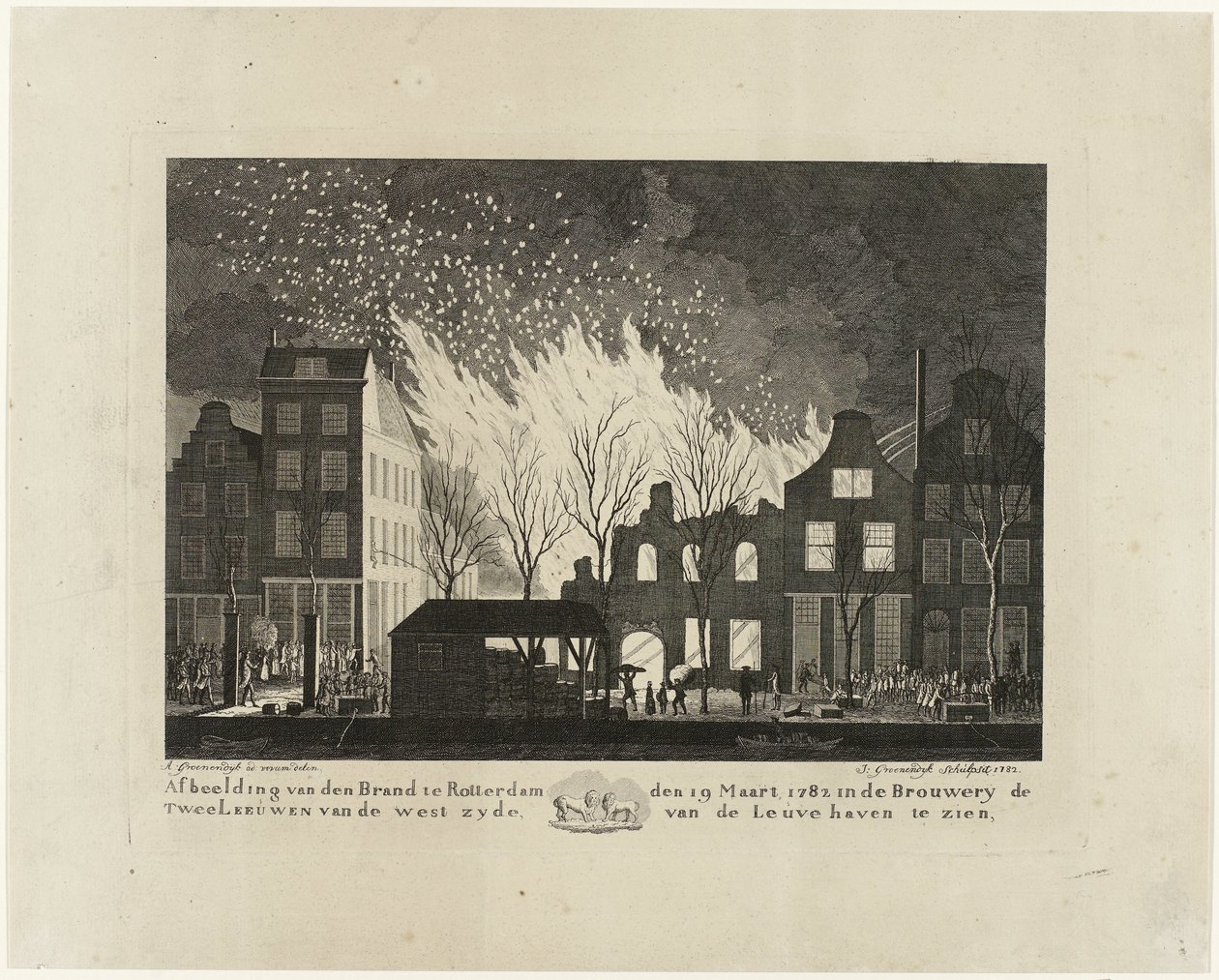 Incendie de la brasserie De Twee Leeuwen à Rotterdam, 1782 - Jacob Groenendijk
