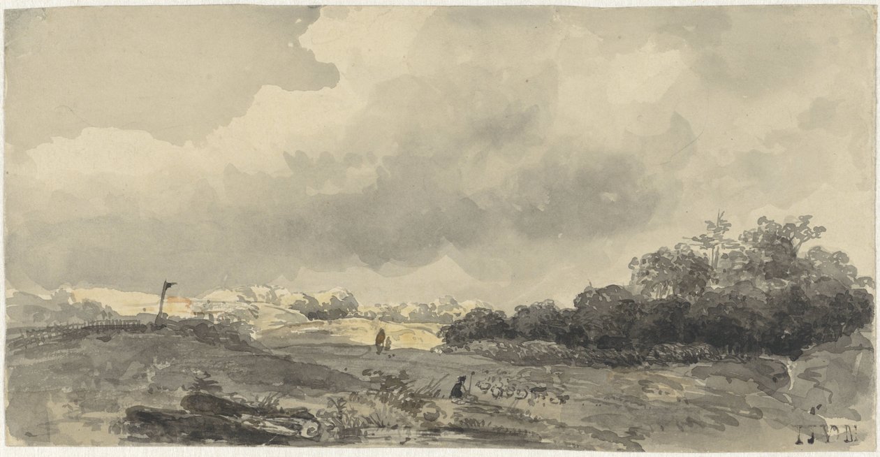 Paysage avec berger sous un ciel nuageux - Jacob Jan van der Maaten
