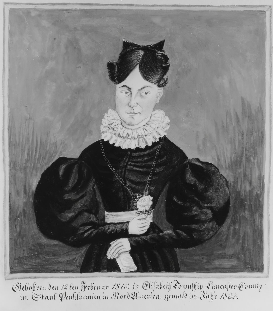 Portrait et registre de naissance de Mahala Wechter, 1833 - Jacob Maentel