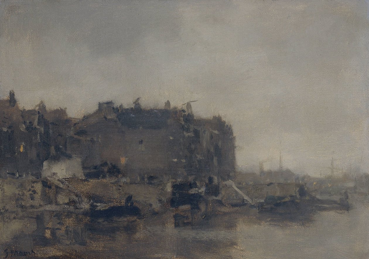 Maisons sur le Prins Hendrikkade, Amsterdam, par un jour brumeux - Jacob Maris
