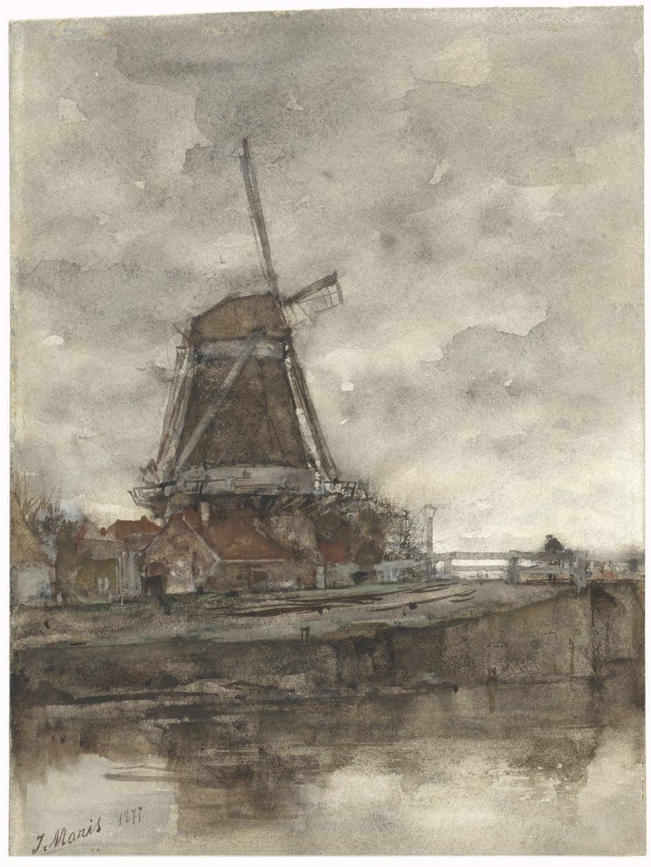 Moulin et le pont près du Noord-West-Buitensingel à La Haye - Jacob Maris