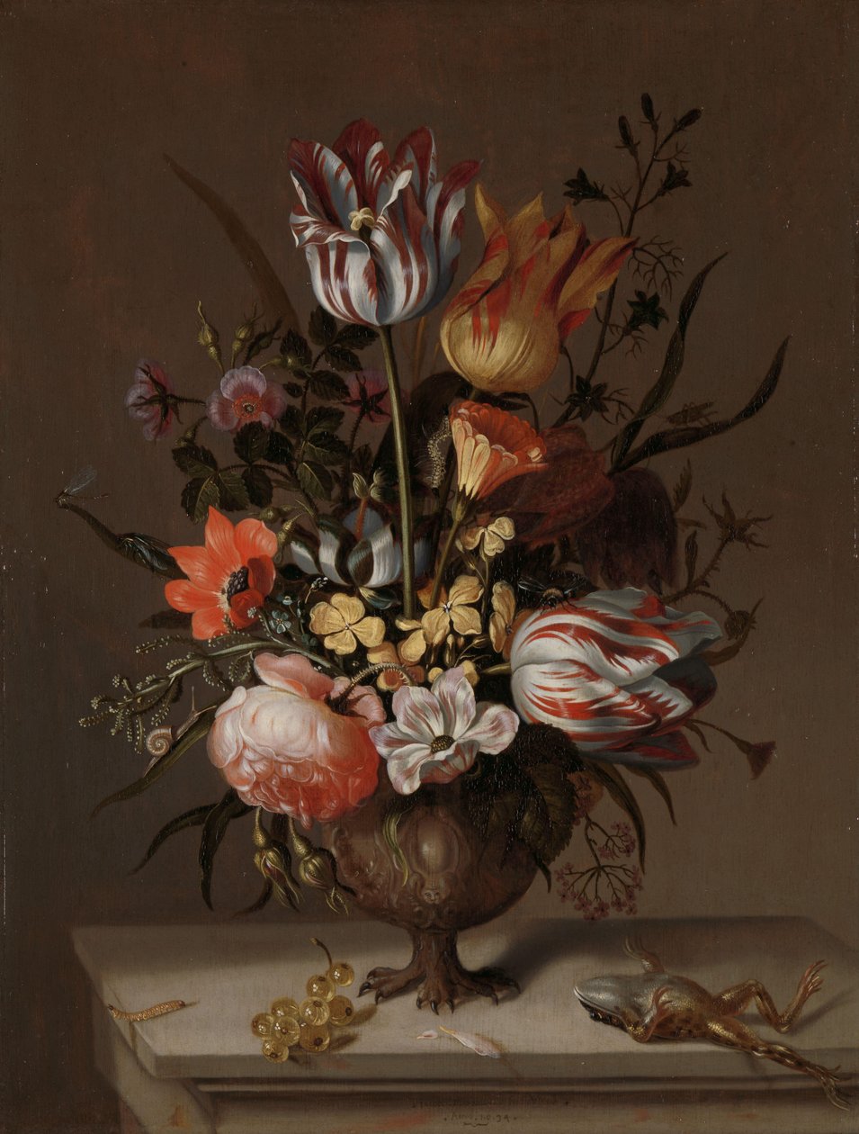 Nature morte avec un vase de fleurs et une grenouille morte - Jacob Marrel