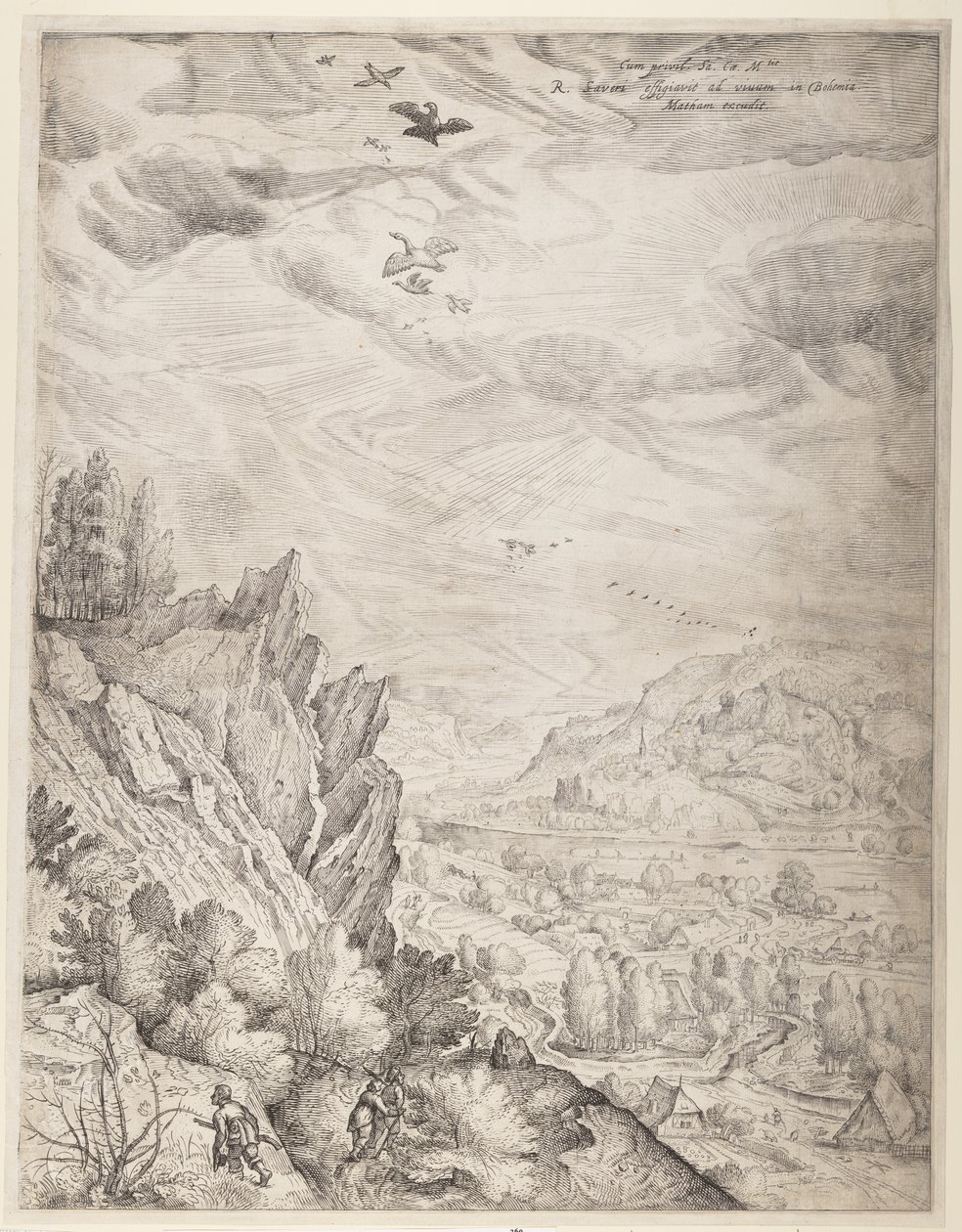 Paysage de Bohême avec couples et chasseurs (planche de droite) - Jacob Matham