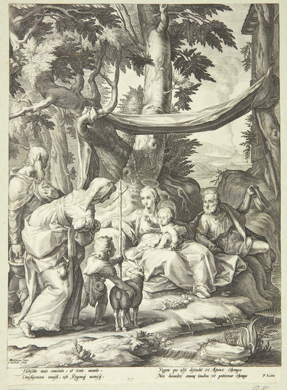 La Sainte Famille assise dans un paysage avec Élisabeth, Zacharie et Jean-Baptiste enfant - Jacob Matham