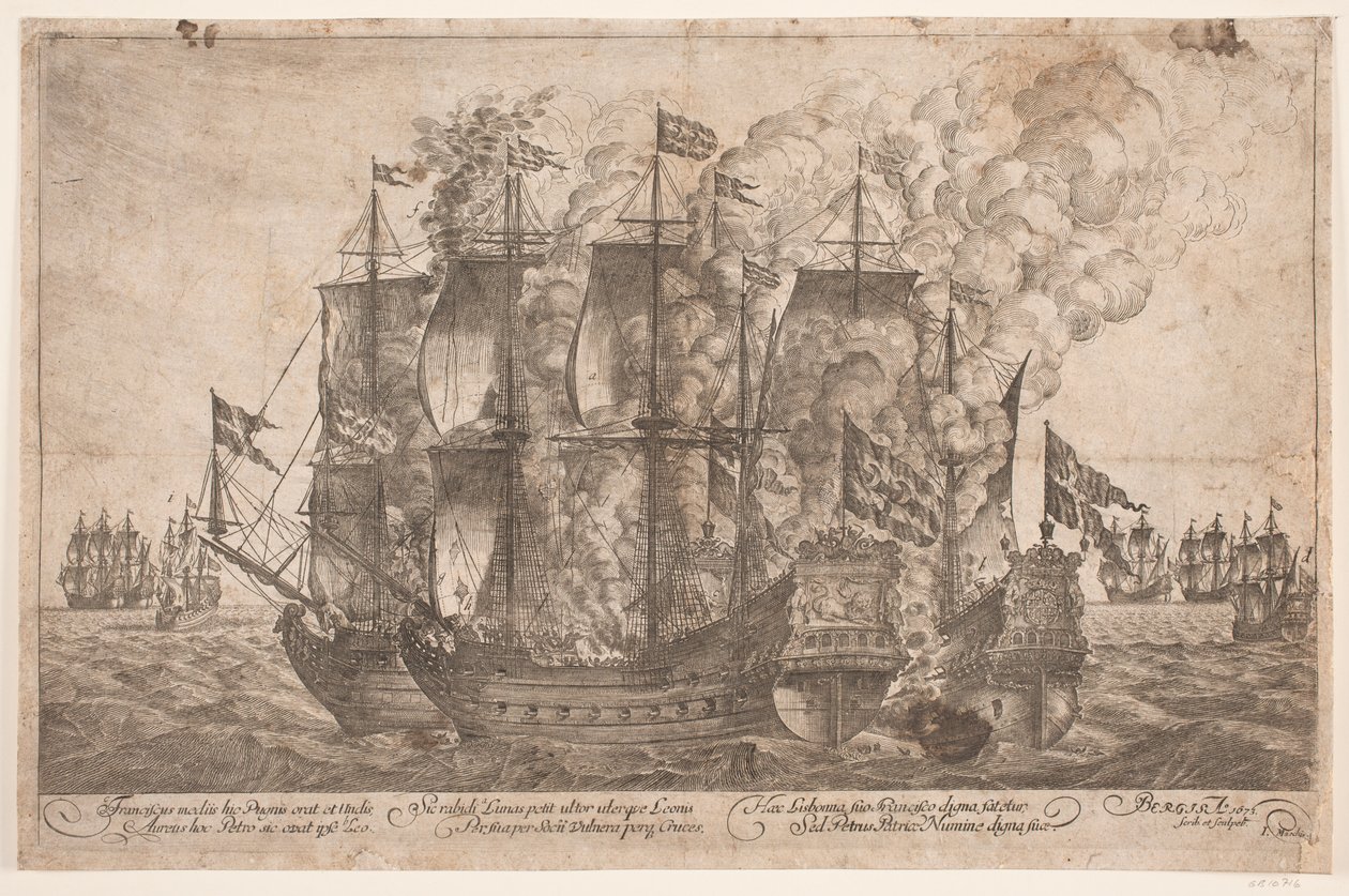 Combat naval entre des navires danois et un navire pirate turc - Jacob Mortenssøn Maschius