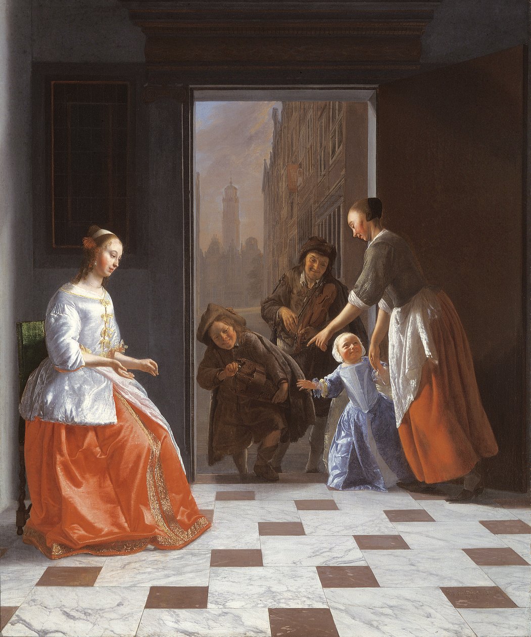 Musiciens de rue à la porte - Jacob Ochtervelt