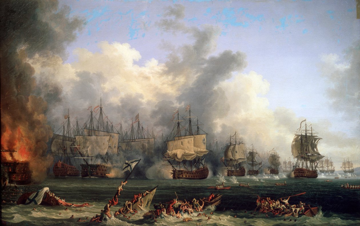 Le naufrage du cuirassé russe St. Evstafius dans la bataille navale de Chesma, 1771 - Jacob Philipp Hackert