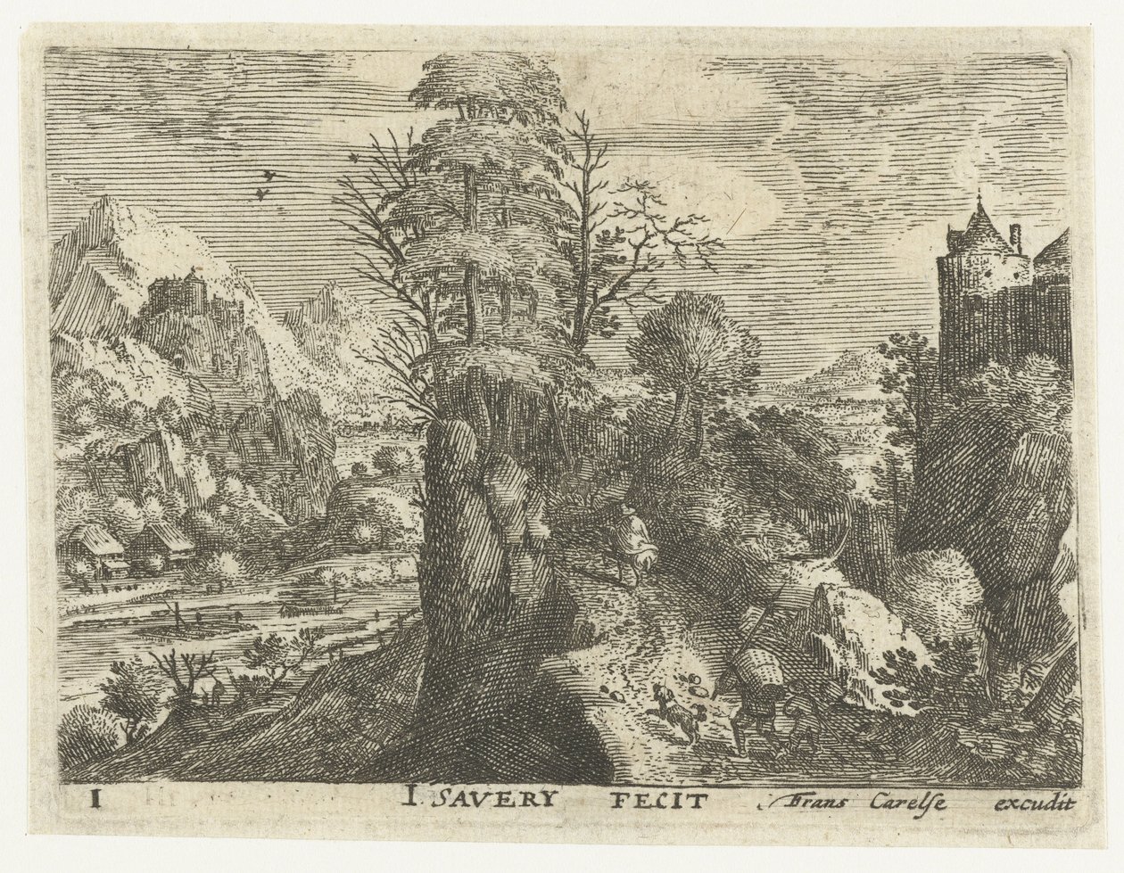 Paysage avec voyageurs sur une roche escarpée - Jacob Savery (I)