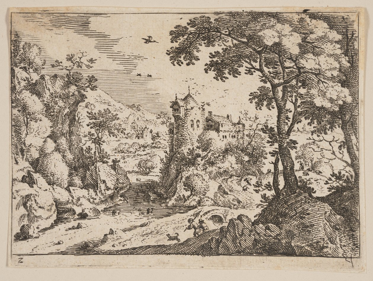 Ruisseau entre le coteau rocheux et le château, tiré de Paysages - Jacob Savery I