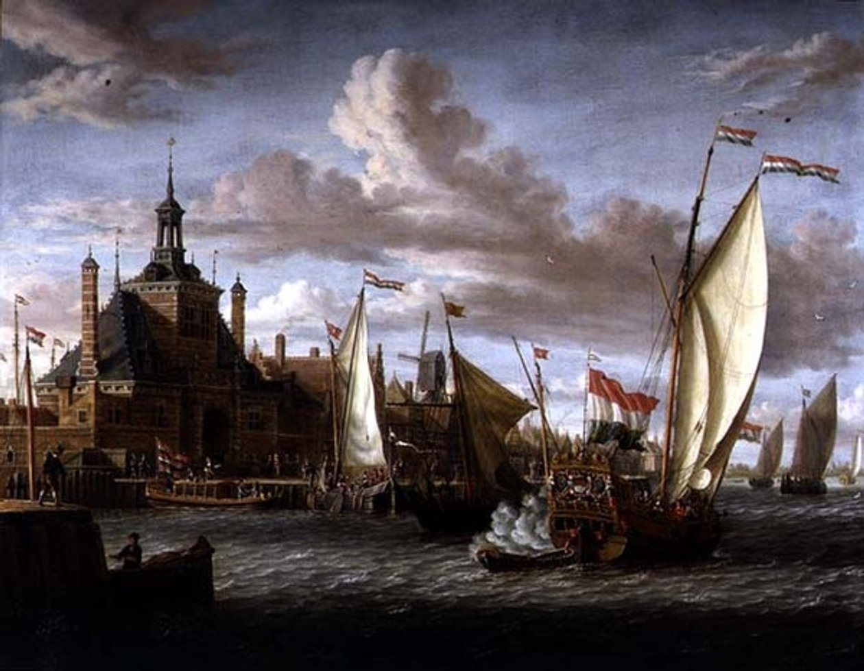 Un yacht des États de Zélande tirant une salve au large du Dude Hoofdpoort, Rotterdam - Jacob Storck