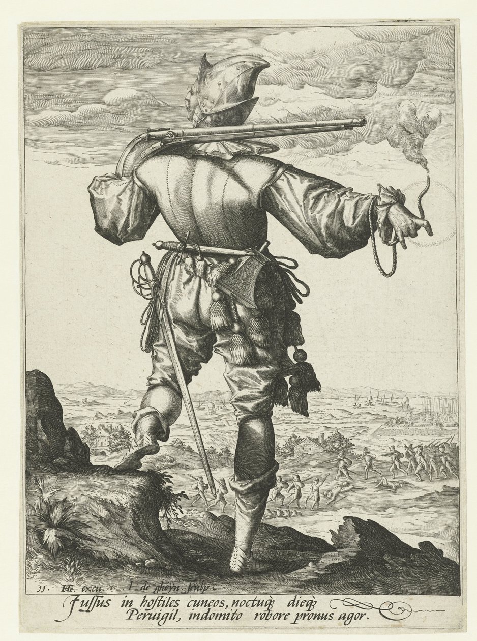Mousquetaire (arquebusier ?) avec un casque - Jacob de Gheyn (II)