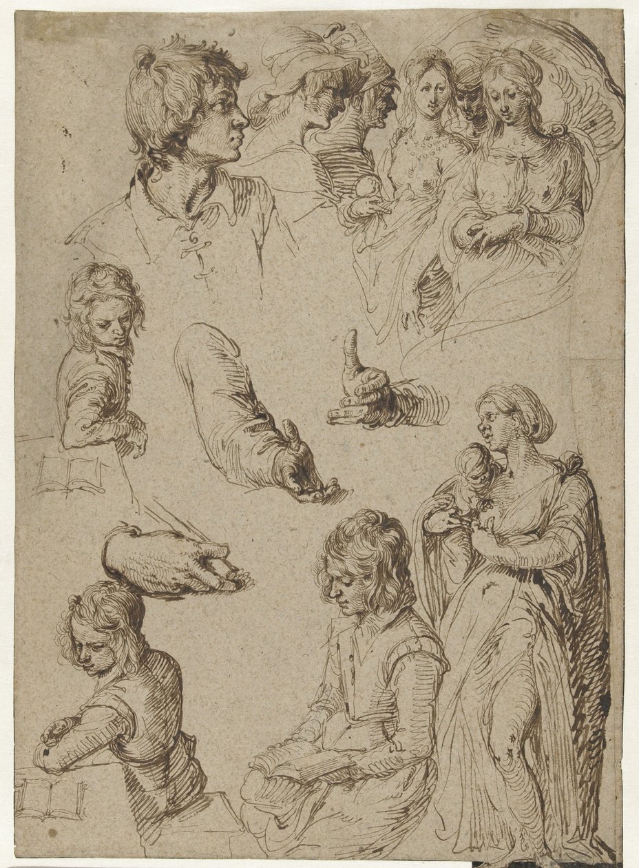 Étude de mains et de figures Feuille d