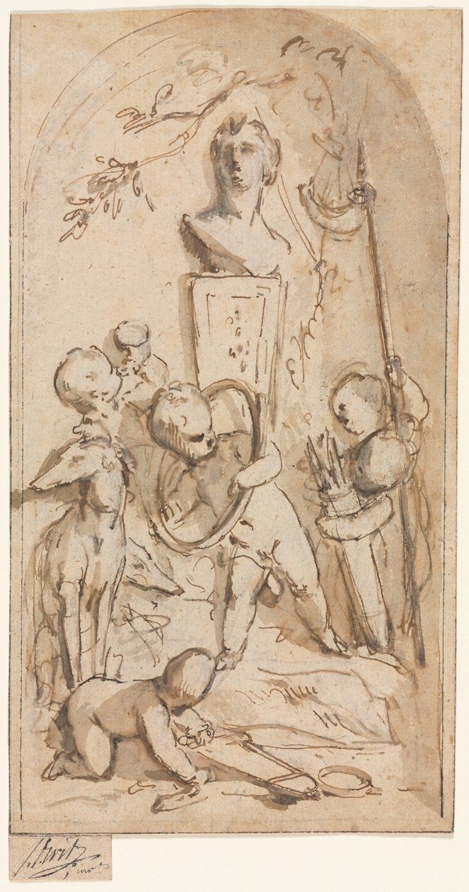 Buste de Diane avec putti et attributs de chasse - Jacob de Wit