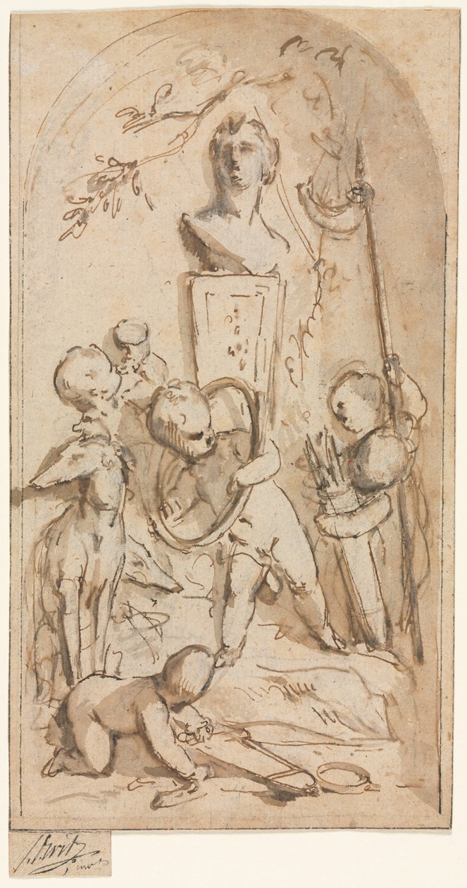 Buste de Diane avec putti et attributs de chasse, première moitié du 18ème siècle - Jacob de Wit