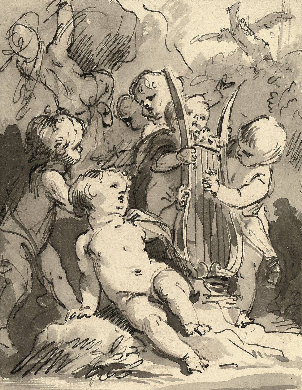 Putti jouant de la lyre - Jacob de Wit