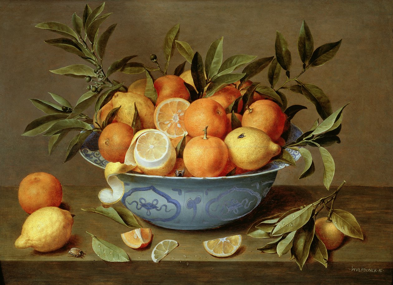 Nature morte avec oranges et citrons dans un plat en porcelaine Wan-Li - Jacob van Hulsdonck