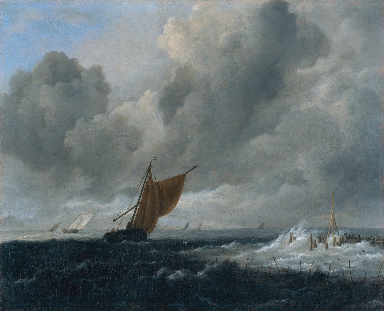Dutch : Mer houleuse avec voiliers Mer houleuse avec voiliers - Jacob van Ruisdael