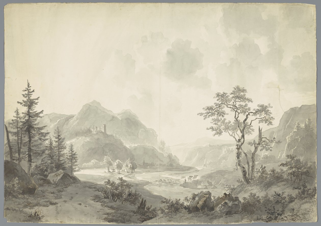 Paysage de montagne avec une rivière - Jacob van Strij