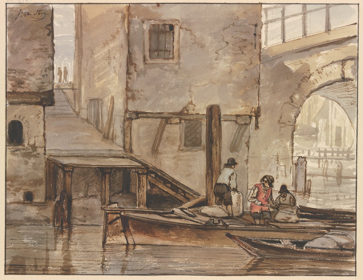 Canal avec deux barques à rames - Jacob van Strij