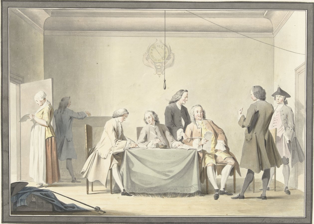 Séance des Commissaires pour la réception des Dons Libéraux, ou 50e denier, 12 septembre 1747 - Jacobus Buys (signed by artist)