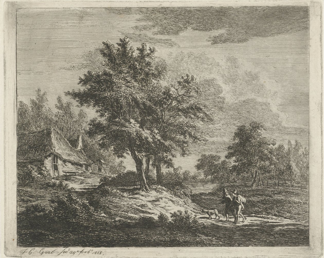 Paysage avec promeneurs près de trois arbres - Jacobus Cornelis Gaal