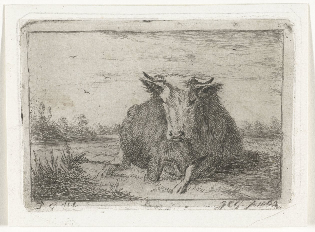 Vache couchée vue de face - Jacobus Cornelis Gaal