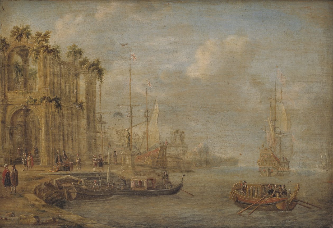 Scène de port avec ruines antiques - Jacobus Storck