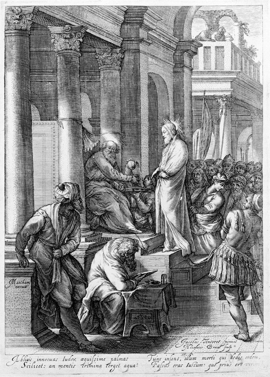 Christ devant Pilate, gravé par Nicolaes Braeu - Jacopo Robusti Tintoretto