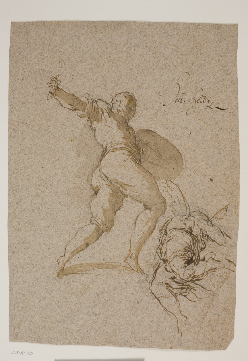 Guerrier sautant et un ange volant vu de dos - Jacopo Palma