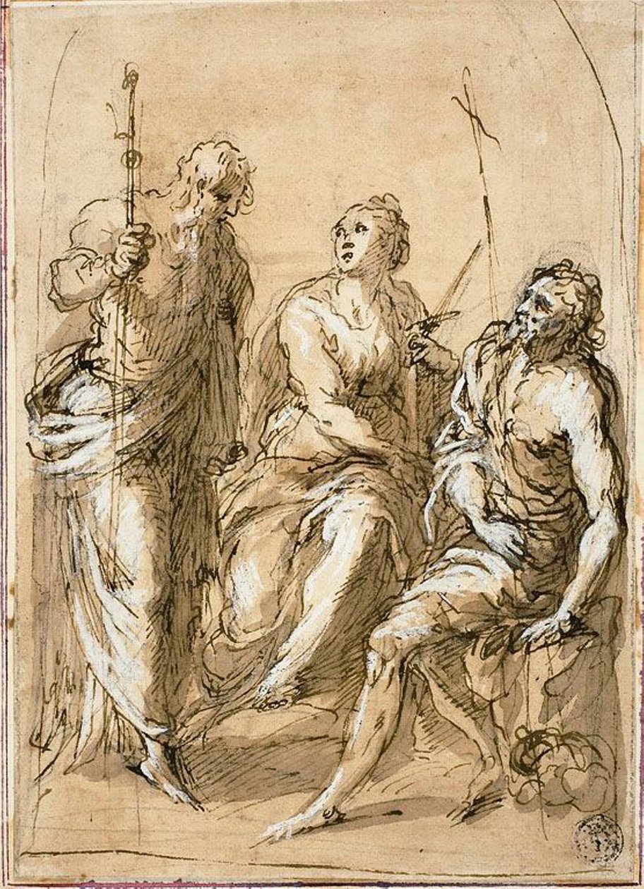 Sainte Justine de Padoue en trône, avec les saints Jacques le Mineur et Jean-Baptiste - Jacopo Palma il Giovane