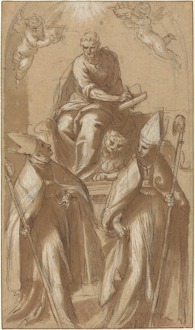 Saint Marc avec Deux Évêques et Putti - Jacopo Palma il Giovane