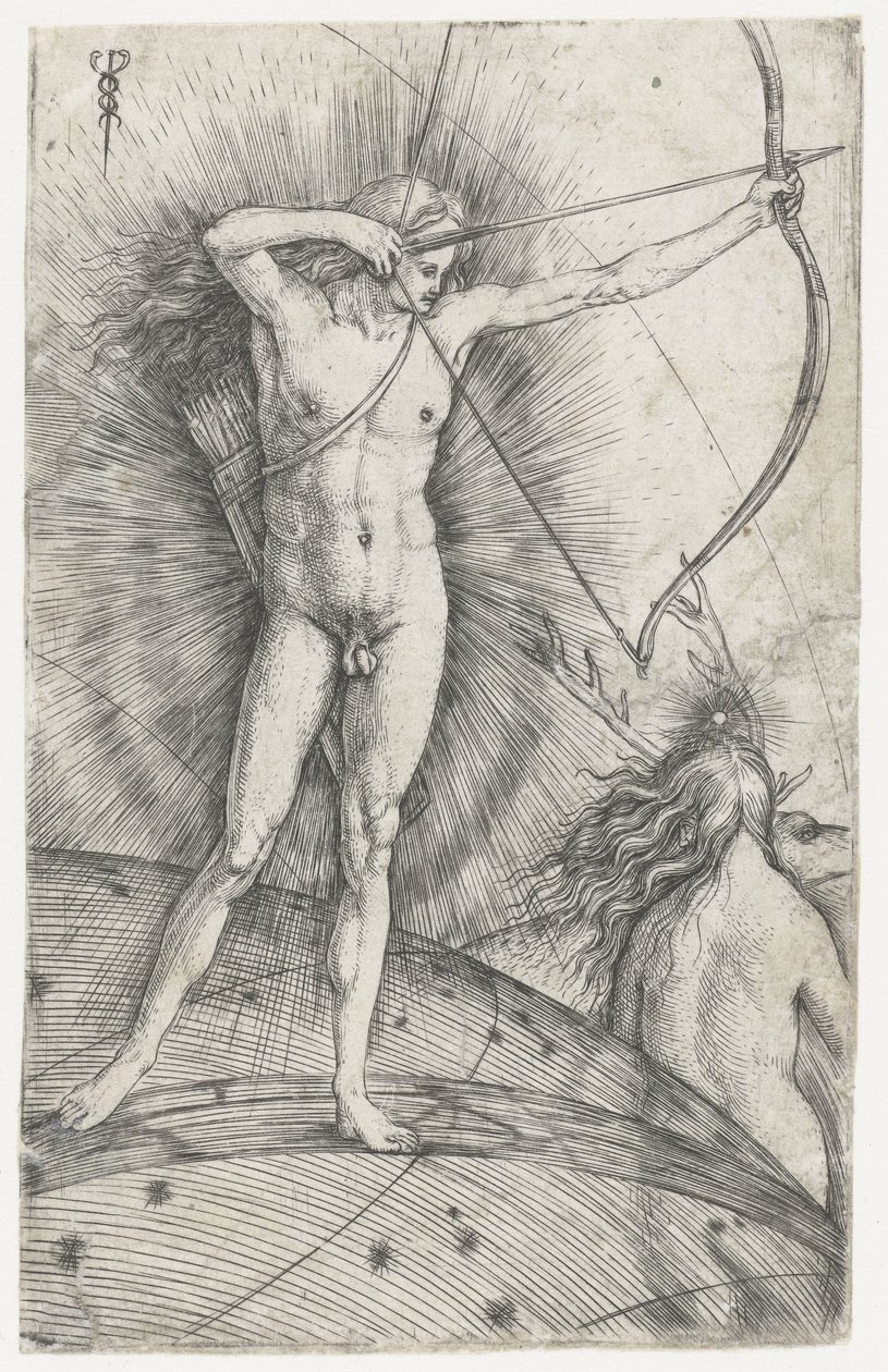 Apollon avec arc et flèches sur globe céleste et Diane avec cerf - Jacopo de