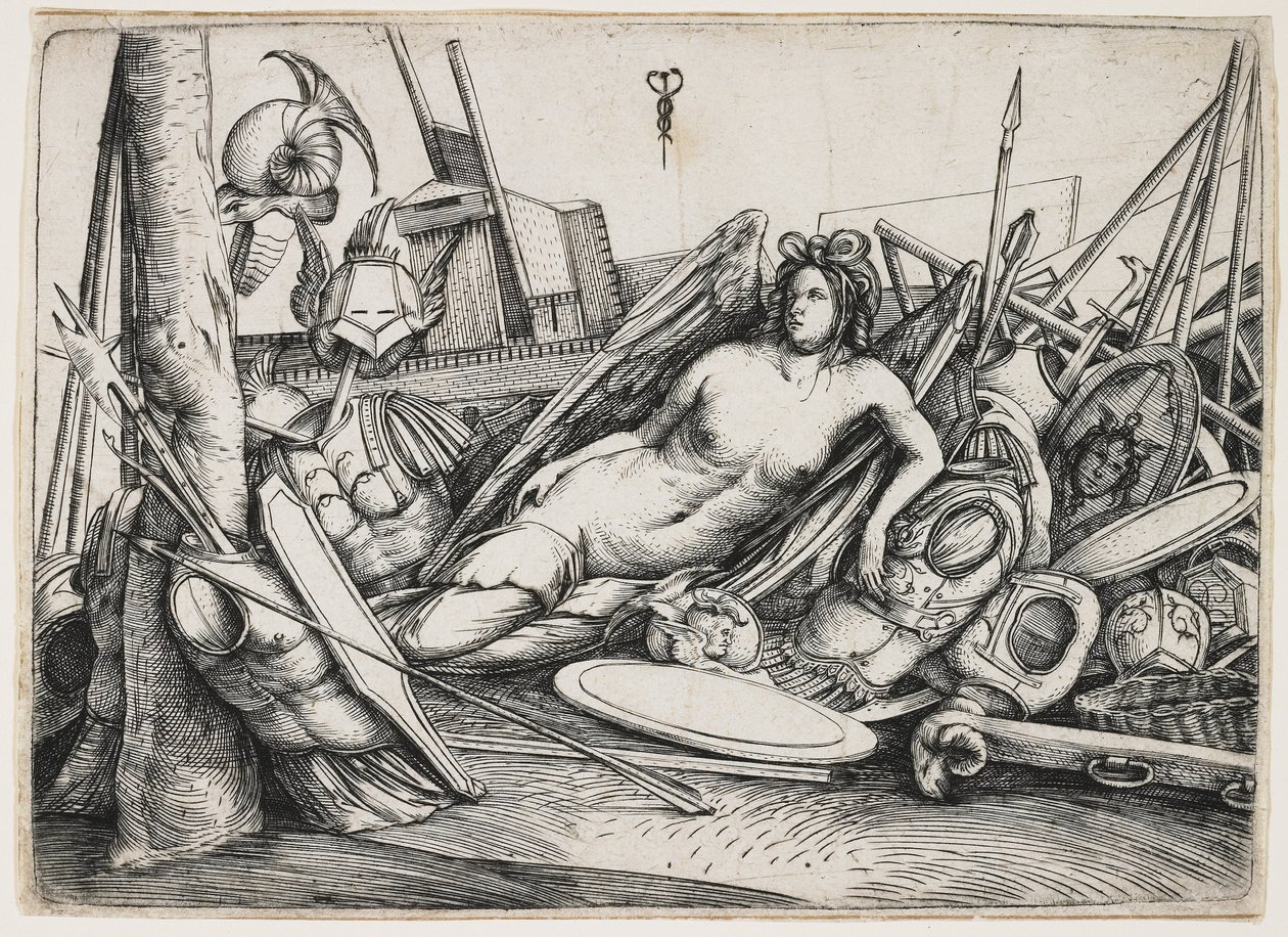 Victoire allongée parmi les trophées - Jacopo de Barbari
