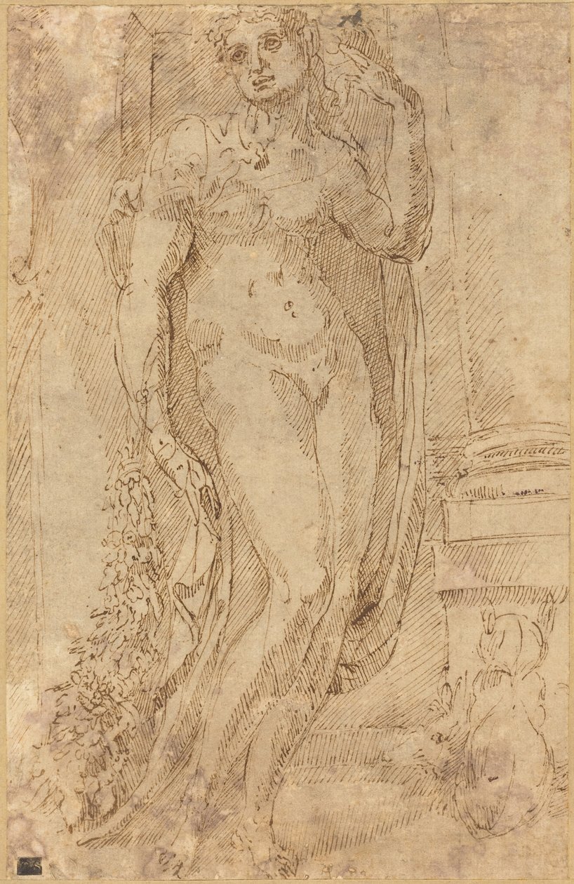 Figure allégorique avec un chat et un cochon, vers 1530 (dessin à la plume et à l