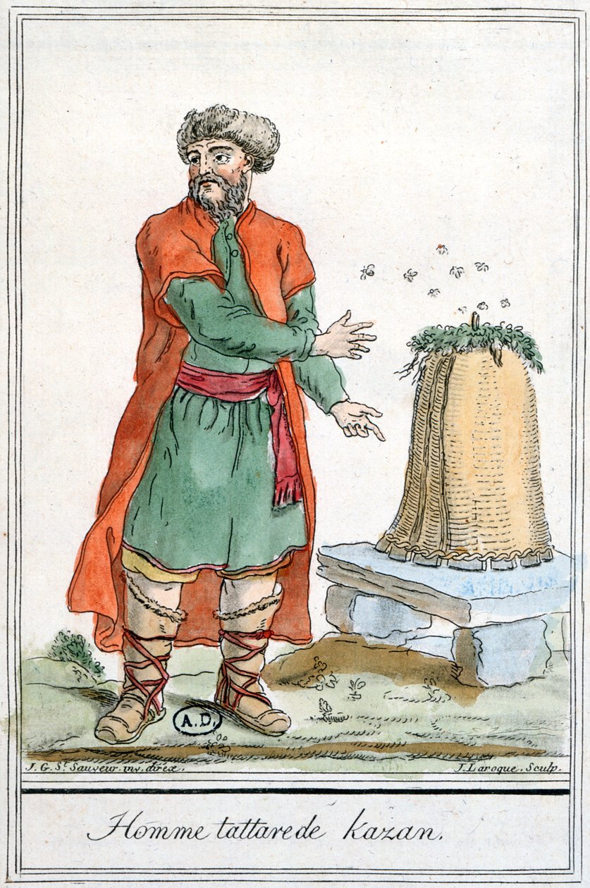 Homme tatar de Kazan avec une ruche, de 