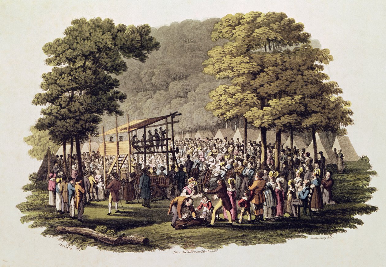 Réunion de camp des méthodistes en Amérique du Nord, gravé par Matthew Dubourg (fl.1813-20) 1819 - Jacques Milbert
