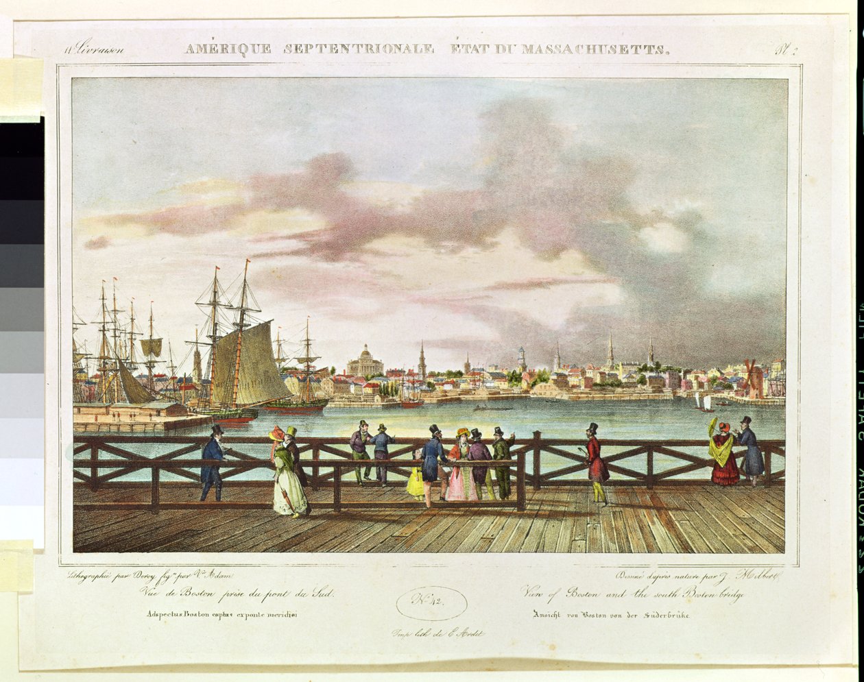 Vue de Boston et du pont de South Boston vers 1829 - Jacques Milbert