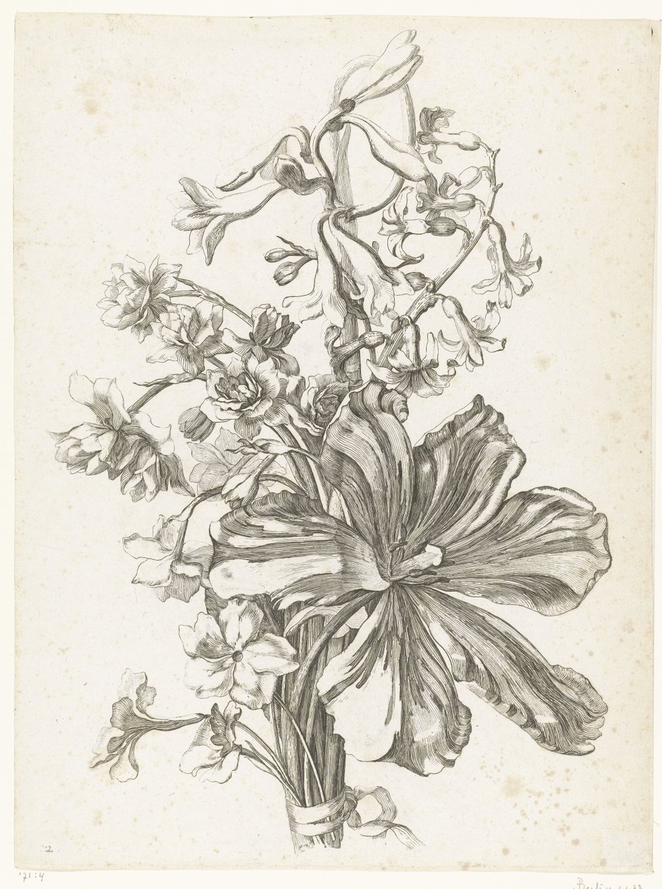 Bouquet avec une tulipe, une jacinthe, une brodiaea et des narcisses - Jacques Bailly (I)