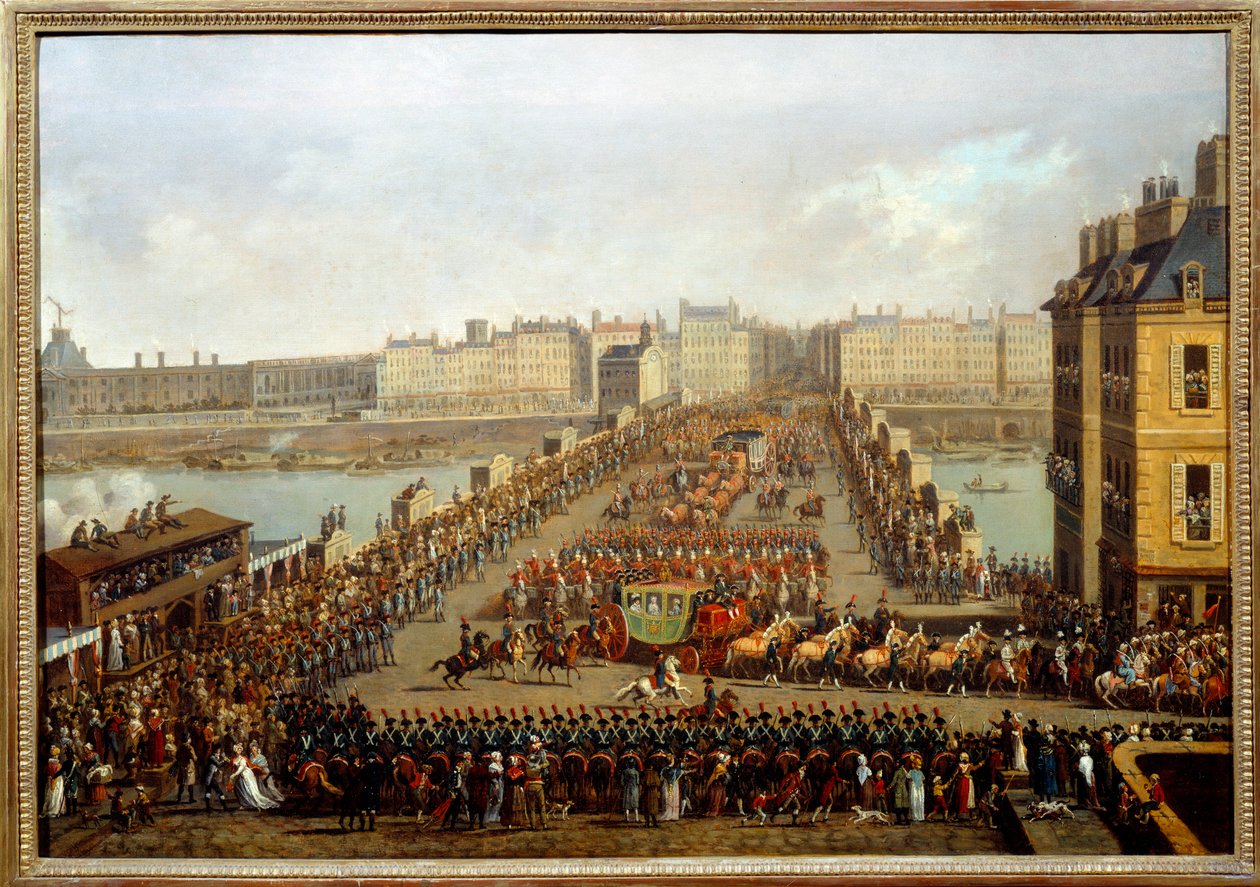 Traversée du nouveau pont par le cortège impérial pour la cérémonie du sacre de Napoléon Ier le 2 décembre - Jacques Bertaux